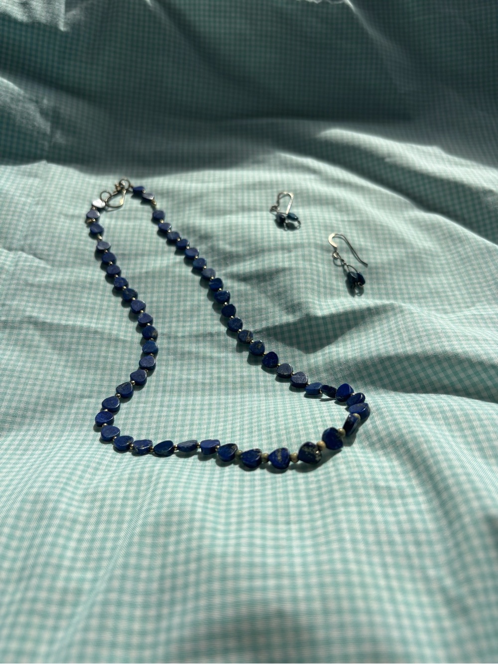 Dainty Blue beaded necklace and earring set